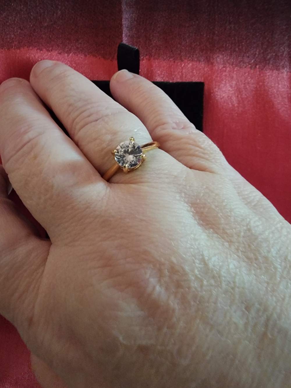 Gold Solitaire Ring with Clear Stone - Women's Jewelry